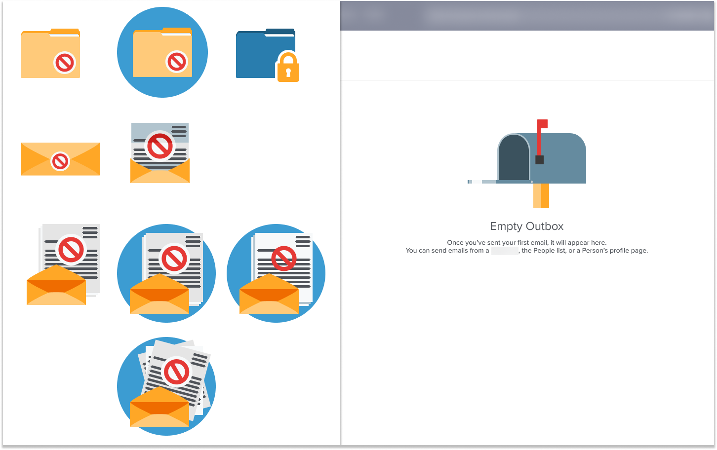 Different illustrations for emails list empty state