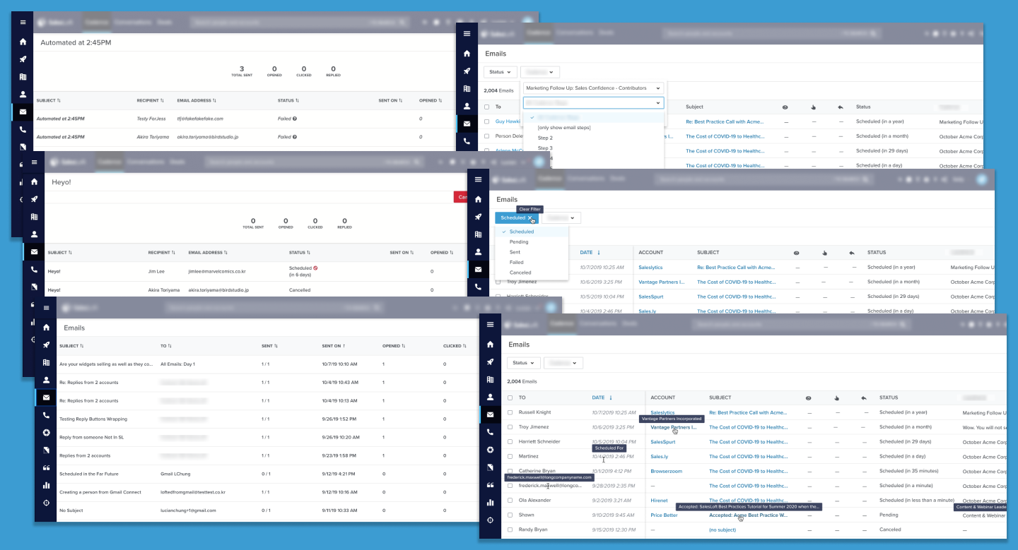 Screenshots of the orignal and redesigned emails list