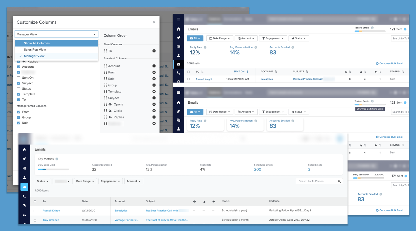 Screenshots of future versions of the emails list