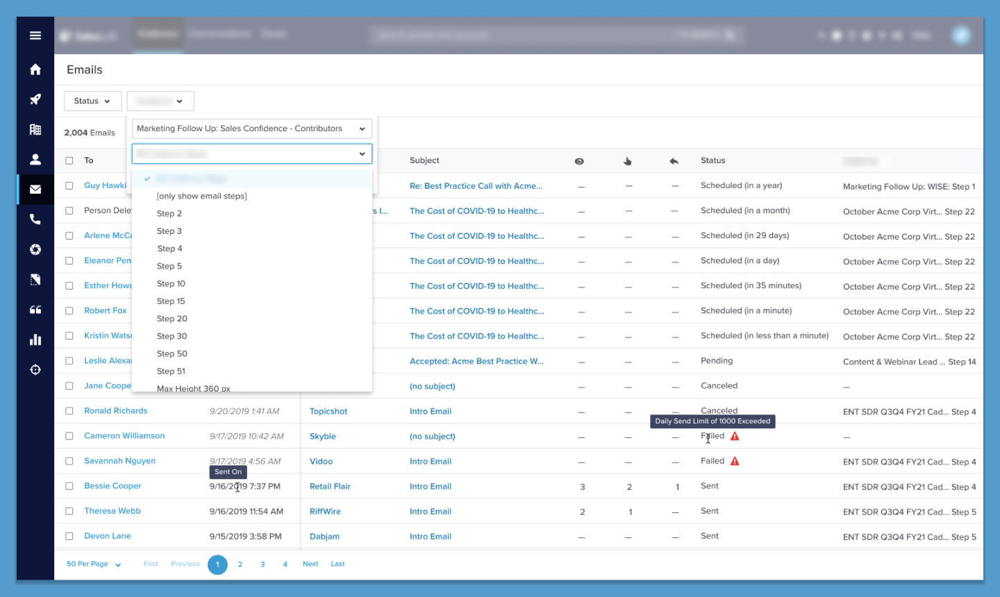 Screenshot of Final Emails List