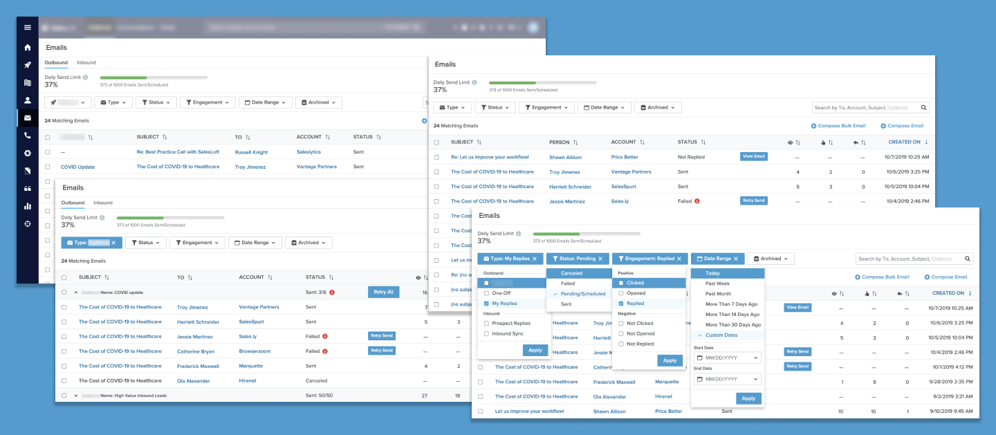 Screenshots of different versions created for user research