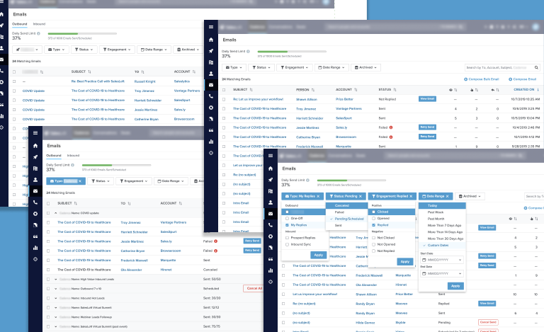 Screenshots of different versions created for user research