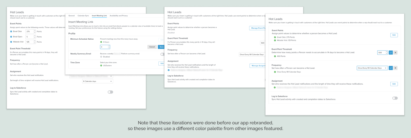 Screenshot of different redesign iterations