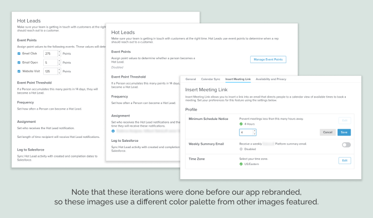 Screenshot of different redesign iterations