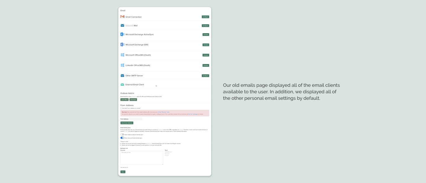 Screenshot of old email settings