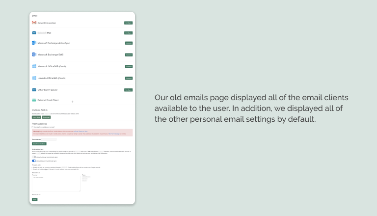 Screenshot of old email settings