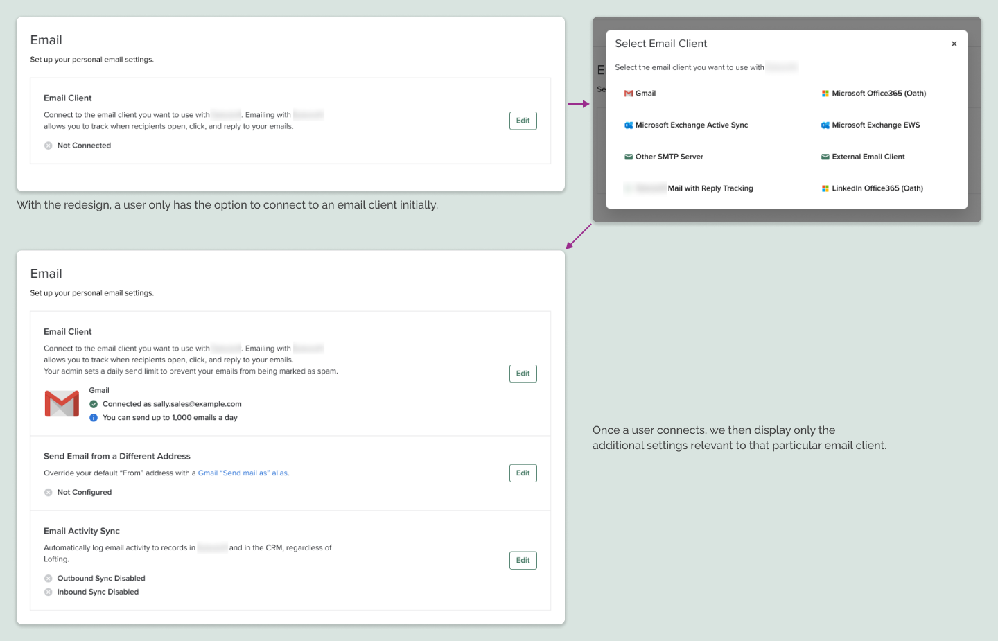 Screenshot of new email settings
