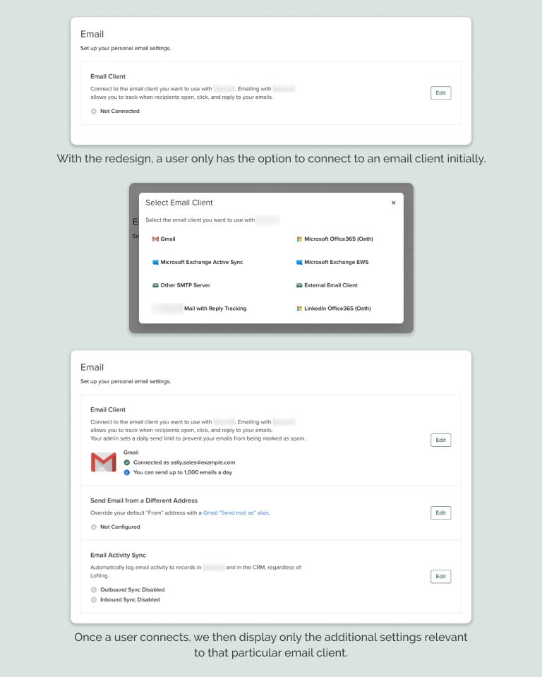 Screenshot of new email settings